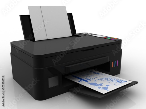 3d illustration Generic inkjet printer CMYK cartridges