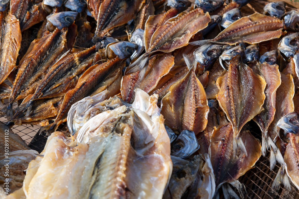 Drying of fresh fish on sunlight and wind.