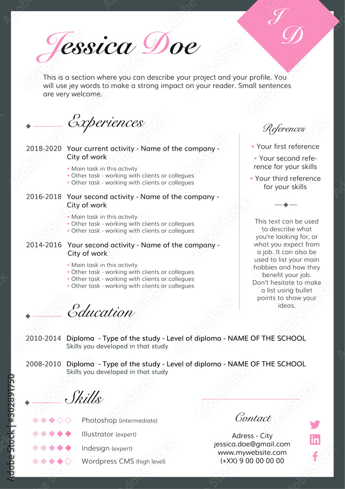 Fototapeta premium Light Pink Resume - CV