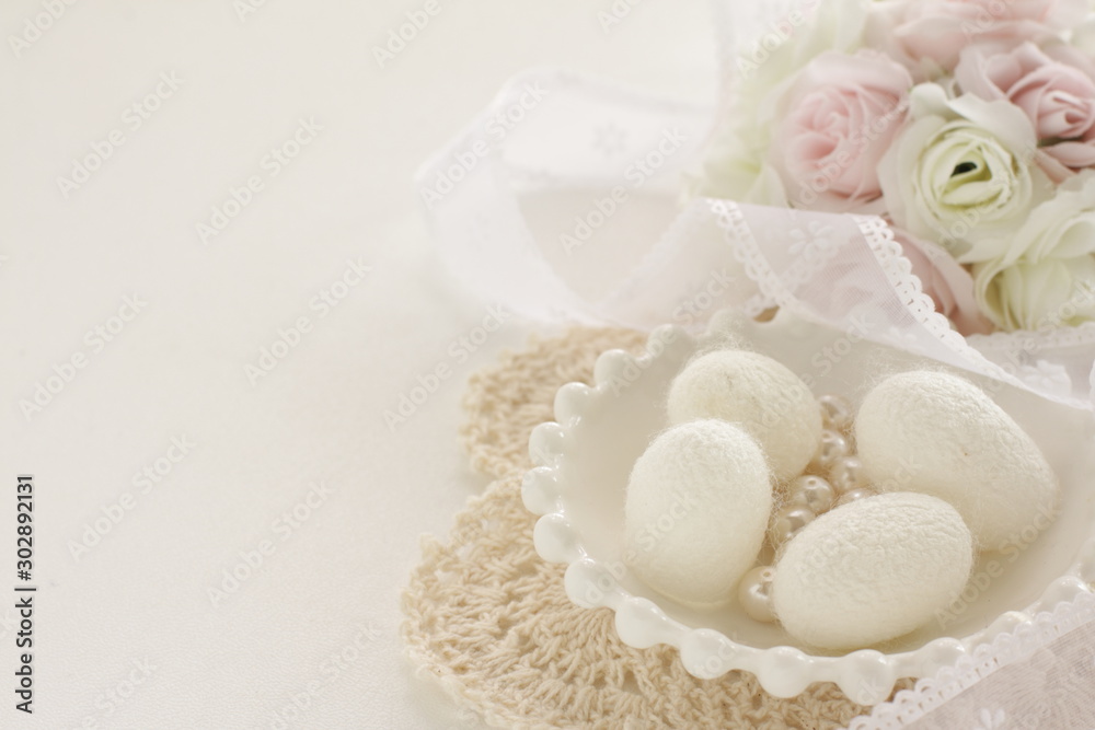 Fototapeta premium Silk ball for facial cleaning tool with copy space