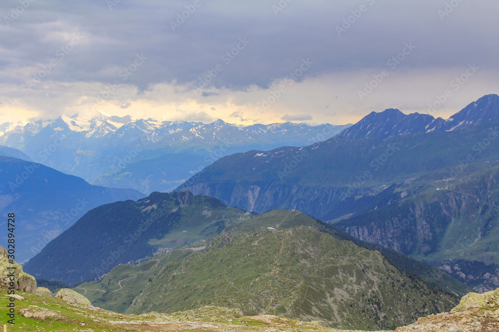 Colorful mountain landscape of the Swiss Alps on a summer day Colorful mountain landscape of the Swiss Alps on a summer day
