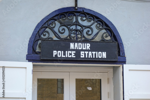 Entrance of the local police station in Nadur, a village in Gozo, Malta