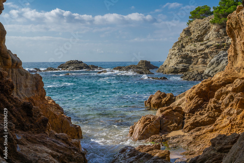 Seascape of resort area of the Costa Brava near town Lloret de Mar in Spain