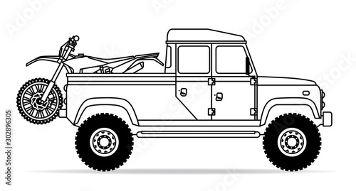 Britischer Pickup mit Motorrad Kontur