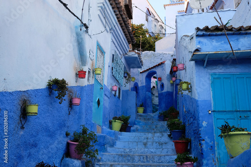 blue and white painted houses in Chefchaouen Morocco © Robert
