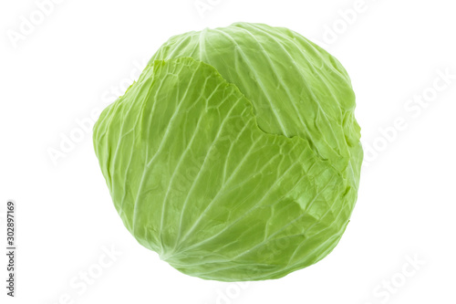 Green Cabbage isolated on white background with clipping path.