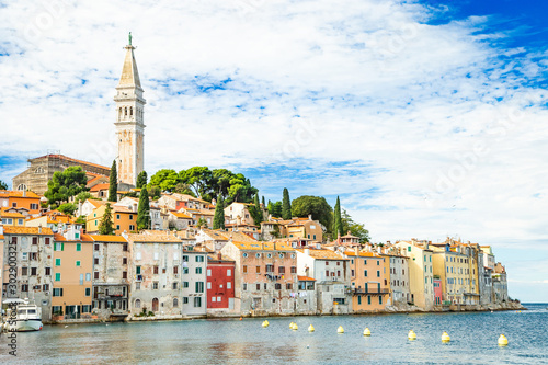 Croatia, Istria, beautiful old houses in the town of Rovinj on Adriatic sea