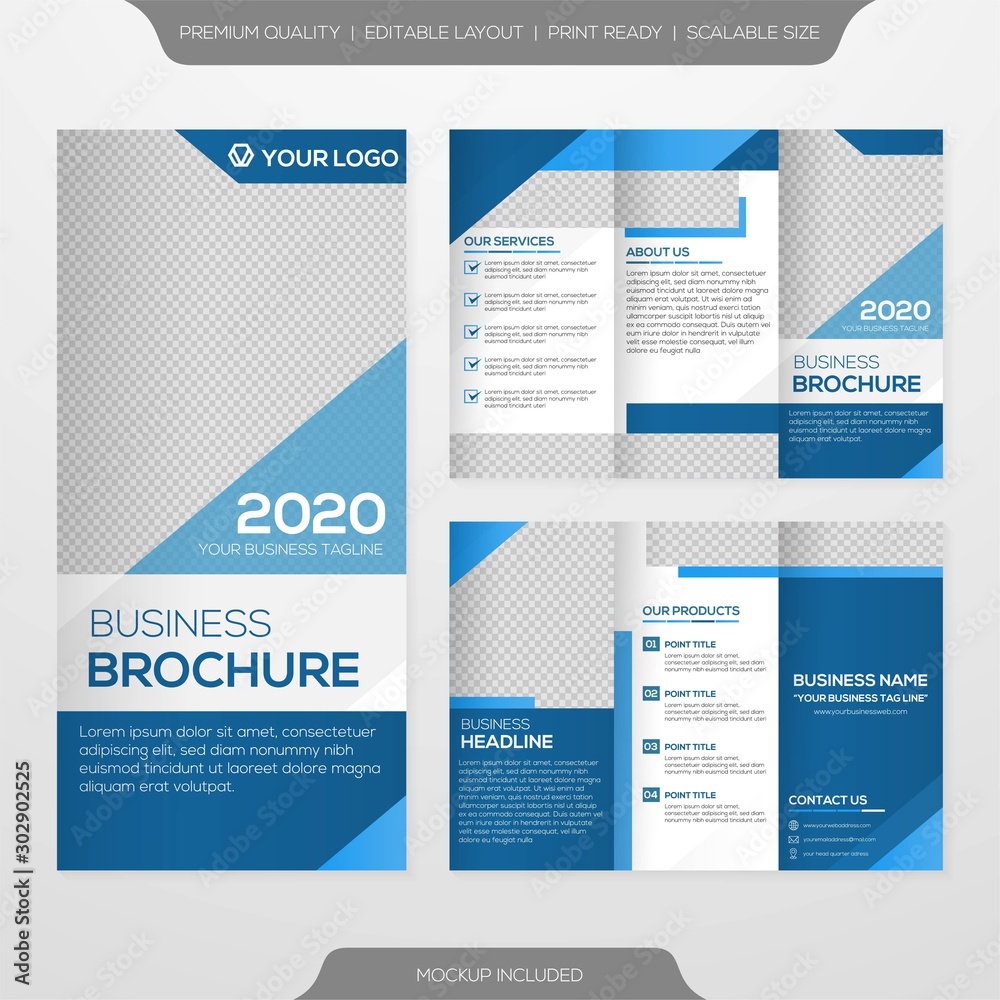 trifold brochure template design with minimalist style and modern concept