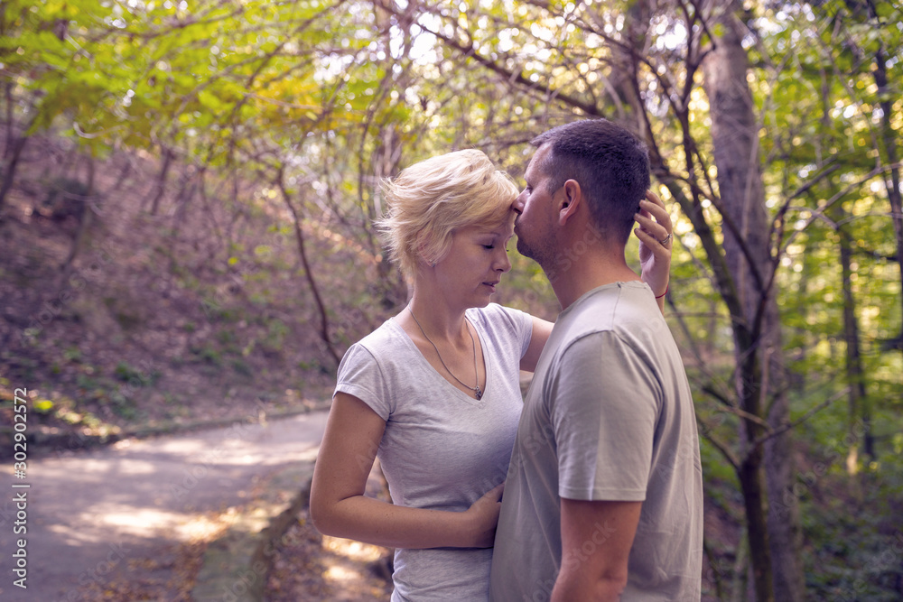 Romantic couple. lovers in the forest. love you every day