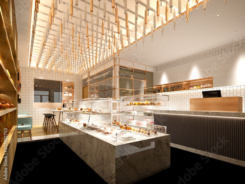 Obraz na plátně 3d render of cafe patisserie interior