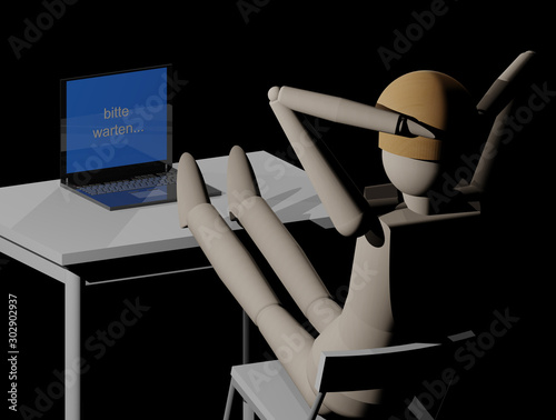 Mann wartet am Computer (3D Illustration) photo