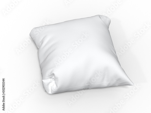 Blank soft pillow mockup. Cushion template. 3d render. Isolated on white.