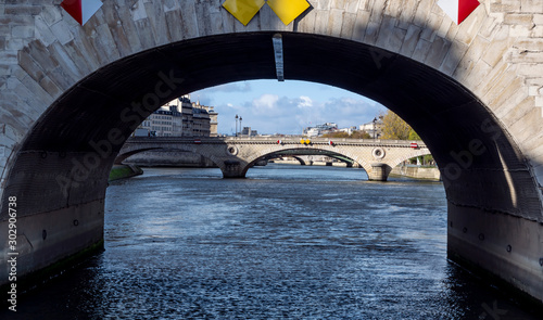 View of Seine River from under the Pont Marie in Paris. Picture taken from the boat on sunny autumn day © Stefan Wolny