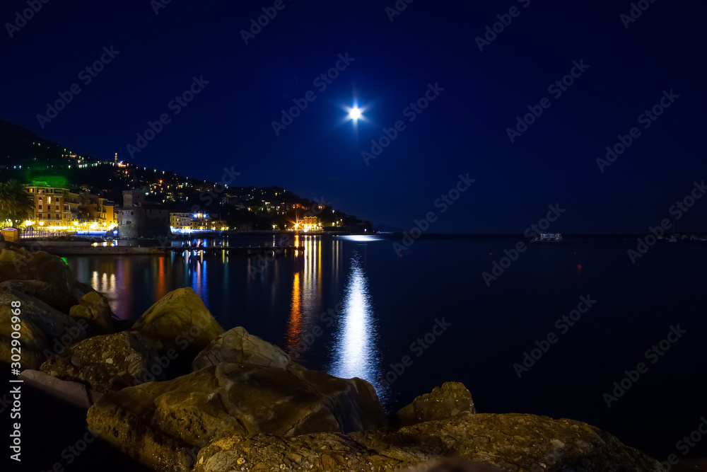 Rapallo on night, Liguria, Italy