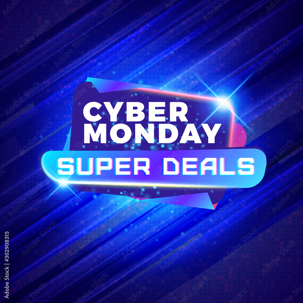 Cyber Monday sale sticker. Discount banner. Special offer sale tag on dark blue background. Vector illustration