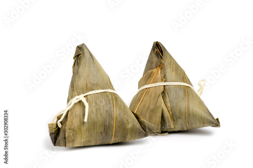 Chinese rice dumpling or Zongzi that made from glutinous rice stuffed with different fillings photo