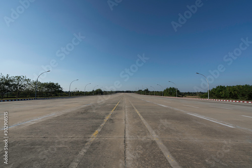 Big empty street in Naypyidaw, Myanmar. photo