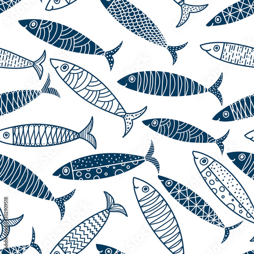 Cute fish.  Kids lbackground. Seamless pattern. Can be used in textile industry, paper, background, scrapbooking.