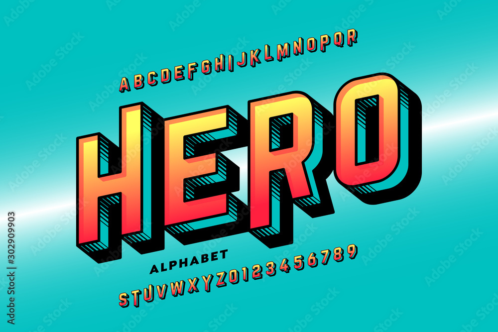 Fototapeta Comics style super hero font, alphabet letters and numbers