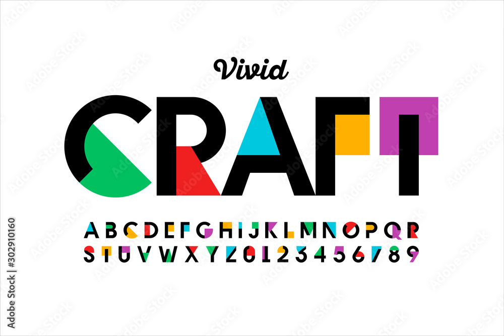 Modern vivid color style font, vibtant alphabet, letters and numbers - obrazy, fototapety, plakaty 