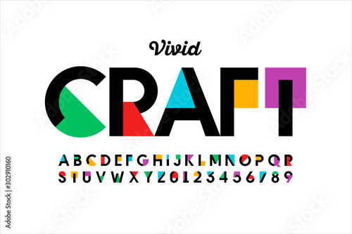 Modern vivid color style font, vibtant alphabet, letters and numbers