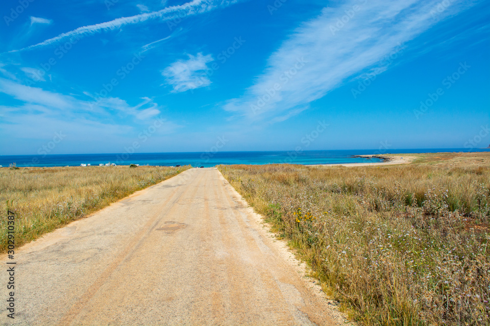 Scenic coastal road  near San Vito lo Capo, Sicily island, Italy
