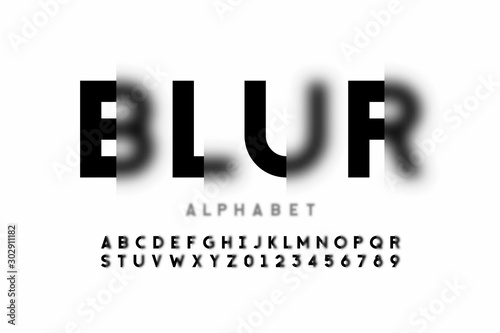 Blurry style font design, alphabet letters and numbers