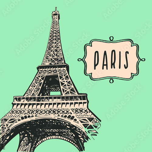 France. Paris city. Eiffel Tower hand drawn sketch. Vector illustration.