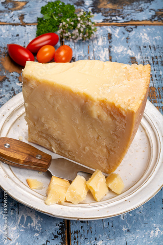 Cheese collection, hard italian cheese, aged parmesan or grana padano cheese