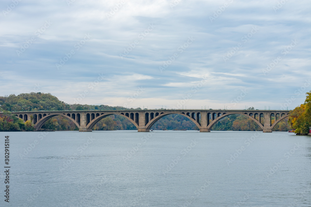 Old Concrete Arch Bridge over the Potomac River linking Washington D.C. to Arlington Virginia