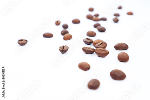  fragrant coffee beans on a white background