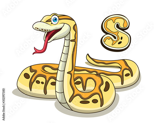 A cute snake character or ball phyton with letter S isolated on white background. photo