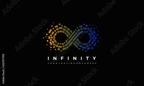 Pixel infinity logo - infinite data symbol - endless digital icon vector