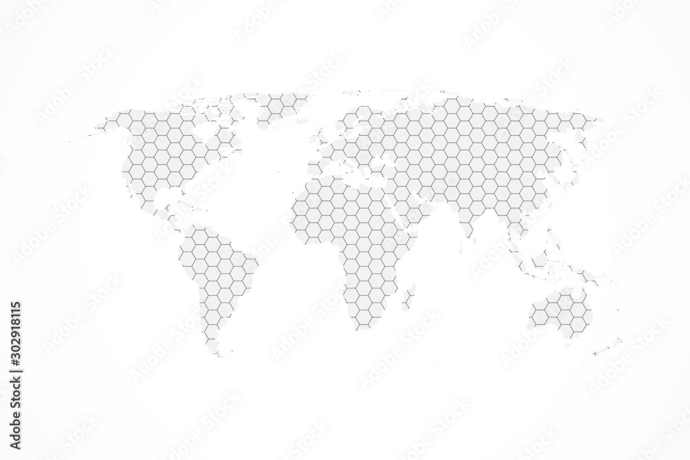 Fototapeta premium Grey hexagon world map vector illustration flat design