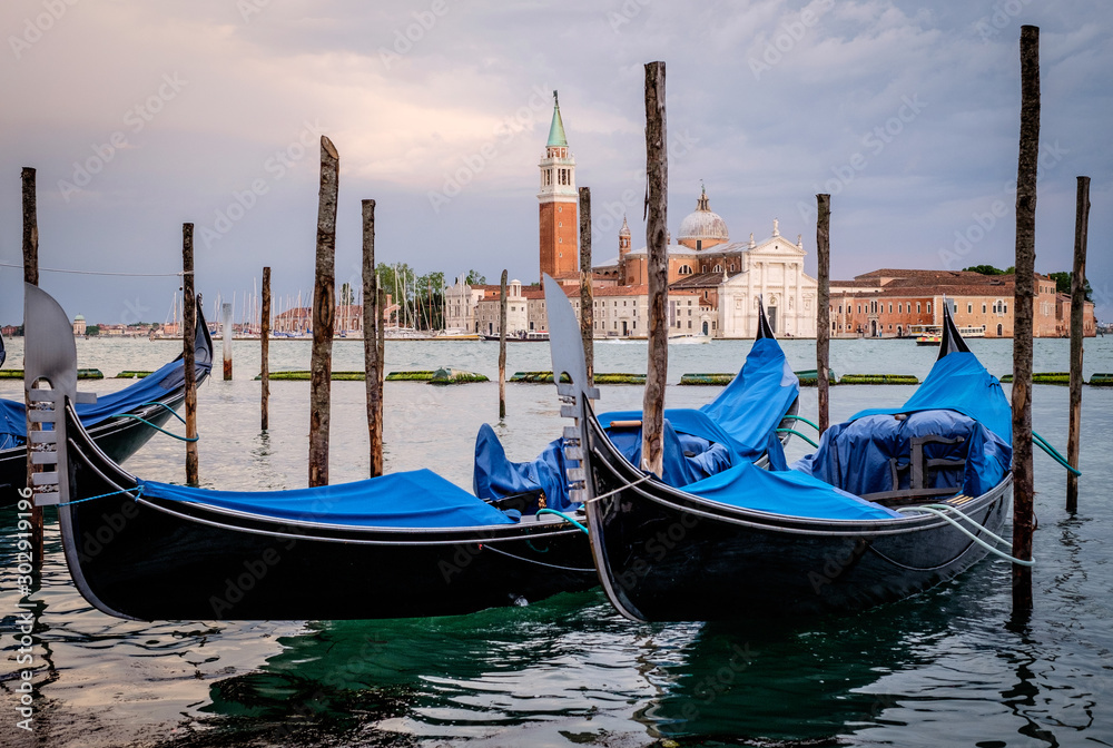 Gondolas on Grand Canal in Venice Italy