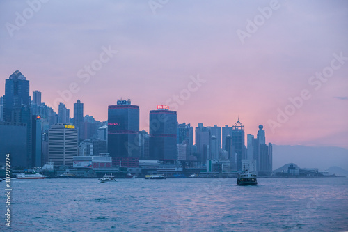 Photography HONG KONG - JANUARY 8, 2015: Victoria harbor at evening