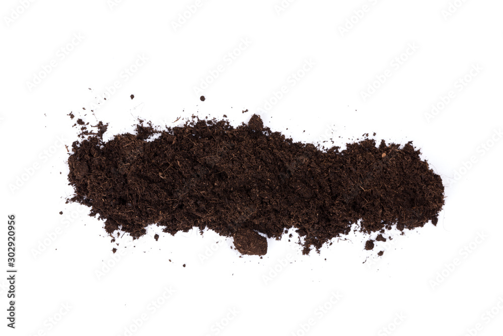 Pile of humus soil isolated on white background