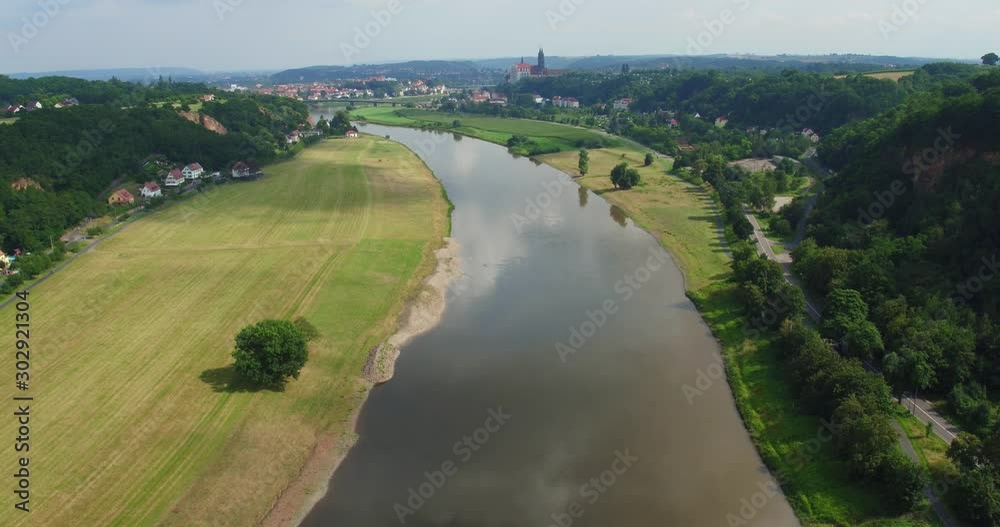 Drone flight over German landscape, Meissen, Saxony Drone flight over German landscape, Meissen, Saxony