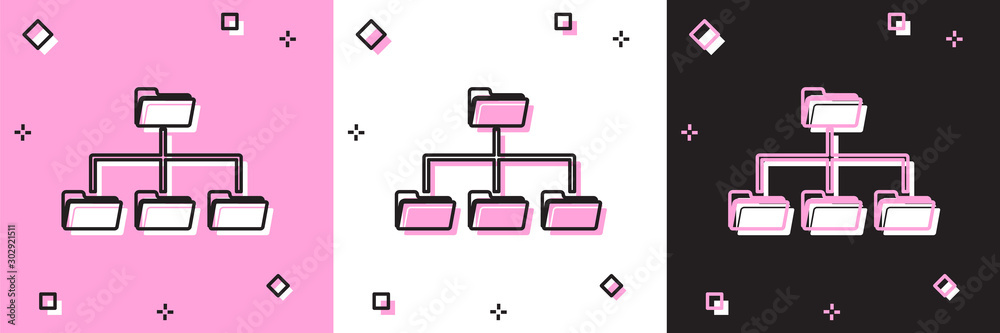 Set Folder tree icon isolated on pink and white, black background ...