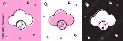 Set Music streaming service icon isolated on pink and white, black background. Sound cloud computing, online media streaming, online song, audio wave. Vector Illustration