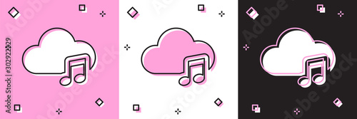 Set Music streaming service icon isolated on pink and white, black background. Sound cloud computing, online media streaming, online song, audio wave. Vector Illustration