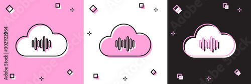 Set Music streaming service icon isolated on pink and white, black background. Sound cloud computing, online media streaming, online song, audio wave. Vector Illustration