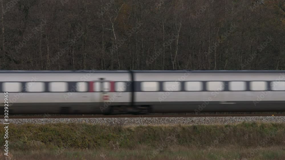 Train passing by on railroad