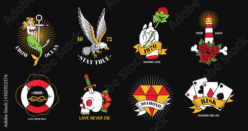Tattoo Black Background Set 