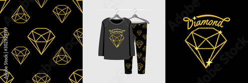 Seamless pattern and illustration for kid with shiny diamond