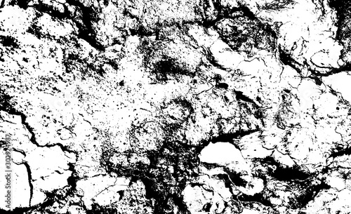Distressed overlay texture of rough surface, cracked concrete, stone and asphalt. Grunge background. One color graphic resource.