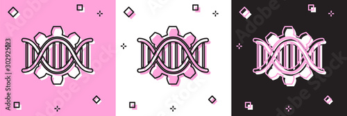 Set Genetic engineering icon isolated on pink and white, black background. DNA analysis, genetics testing, cloning, paternity testing. Vector Illustration