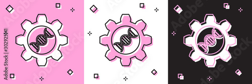 Set Genetic engineering icon isolated on pink and white, black background. DNA analysis, genetics testing, cloning, paternity testing. Vector Illustration