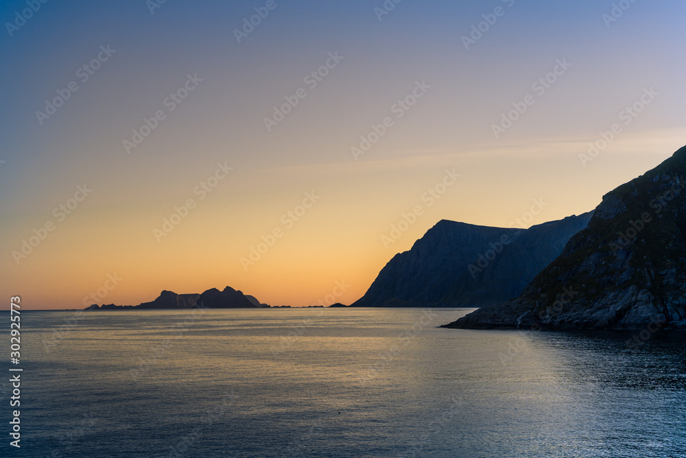Sunset on sea in A, Lofoten, Norway
