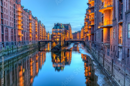 Speicherstadt Warehouses along the Canal, Hamburg, Germany - HDR